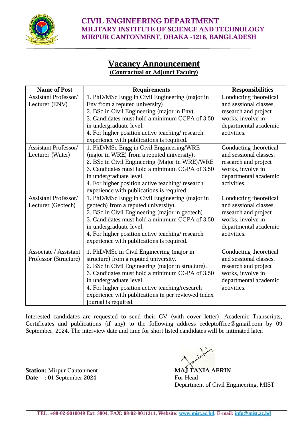 FACULTY RECRUITMENT CIRCULAR AT CE DEPARTMENT 2024